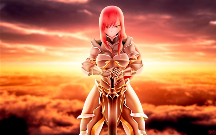 cabelo vermelho anime girl, Fairy Tail, espada Papéis de Parede, imagem
