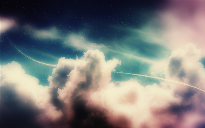 Céu, nuvens, linha clara, estrelas, design criativo Papéis de Parede, imagem