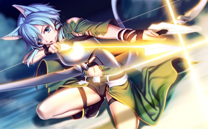 Sword Art Online, cabelo girl blue anime, arco, luz Papéis de Parede, imagem
