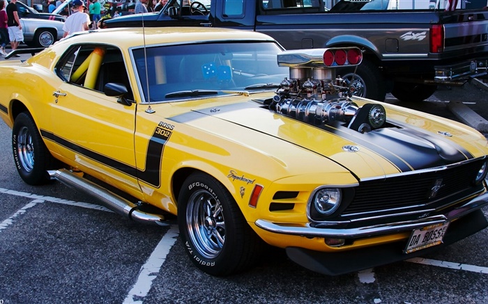 1970 Ford Mustang carro do músculo, cor amarela Papéis de Parede, imagem