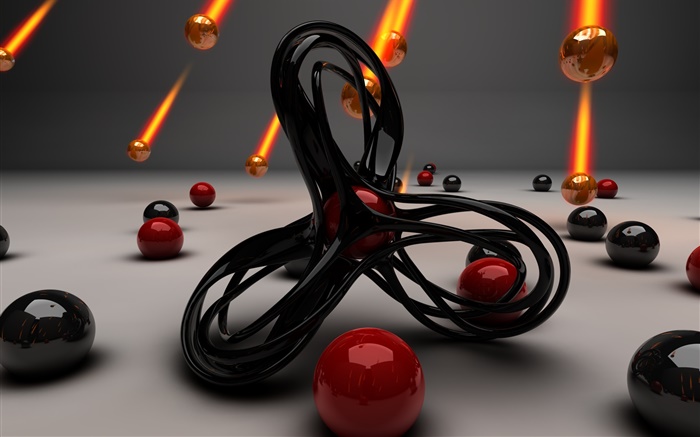 desenho em 3D, curva, bolas vermelhas e pretas, caindo Papéis de Parede, imagem