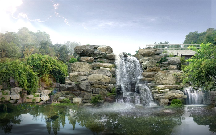 3D projeto, rochas, cachoeiras Papéis de Parede, imagem