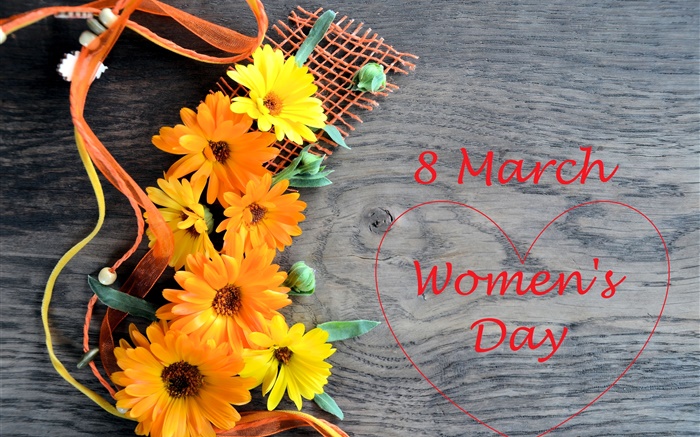 8 de Março, Dia da Mulher, flores gérbera, corações do amor Papéis de Parede, imagem