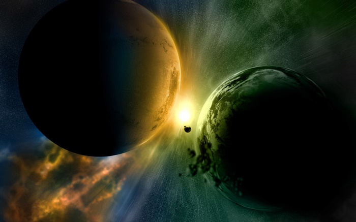 Uma colisão iminente de dois planetas, luz Papéis de Parede, imagem