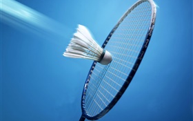Badminton e raquete, fundo azul