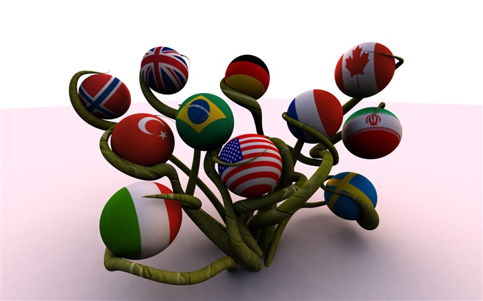 Bola bandeiras em forma, árvore, 3D criativo Papéis de Parede, imagem