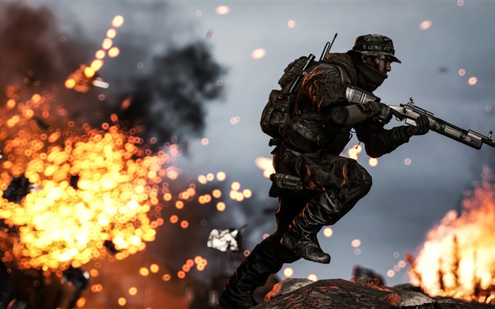 Battlefield 4, soldados, rifle, correndo, fogo Papéis de Parede, imagem