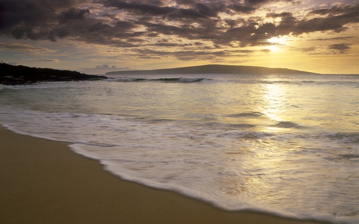 Praia, mar, sol, nuvens Papéis de Parede, imagem