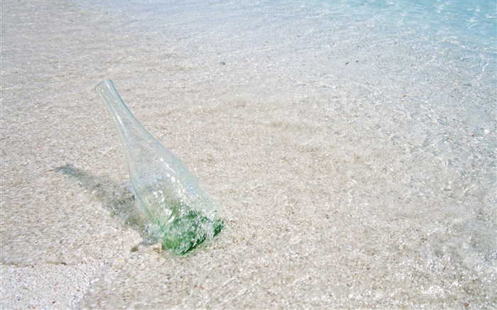 Praia, mar, água, garrafa de vidro, Maldives Papéis de Parede, imagem