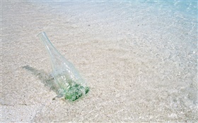 Praia, mar, água, garrafa de vidro, Maldives