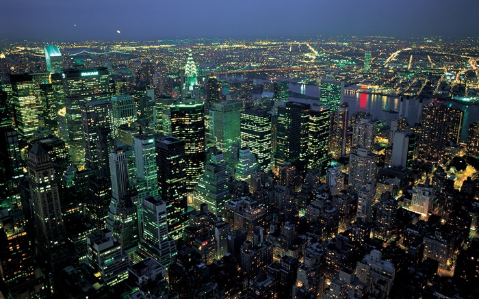Cidade bonita noite, luzes, vista de cima, New York, EUA Papéis de Parede, imagem