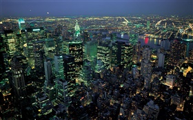 Cidade bonita noite, luzes, vista de cima, New York, EUA