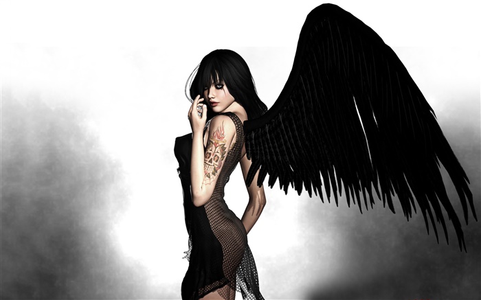 anjo negro, asas, meninas fantasia Papéis de Parede, imagem