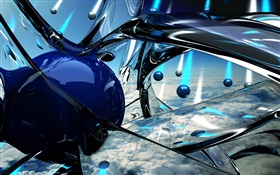 bolas azuis, navio, chuva, design 3D HD Papéis de Parede