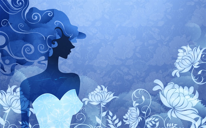 azul estilo, moda vector menina, flores Papéis de Parede, imagem