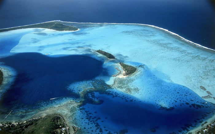 Bora Bora, Polinésia Francesa, resort, praia, mar, vista de cima Papéis de Parede, imagem