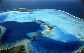 Bora Bora, Polinésia Francesa, resort, praia, mar, vista de cima HD Papéis de Parede