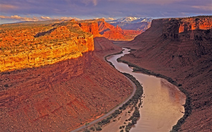 Canyon, rio, rochas vermelhas, crepúsculo Papéis de Parede, imagem