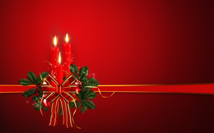 temático do Natal, fita, velas, fundo vermelho Papéis de Parede, imagem