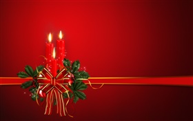 temático do Natal, fita, velas, fundo vermelho