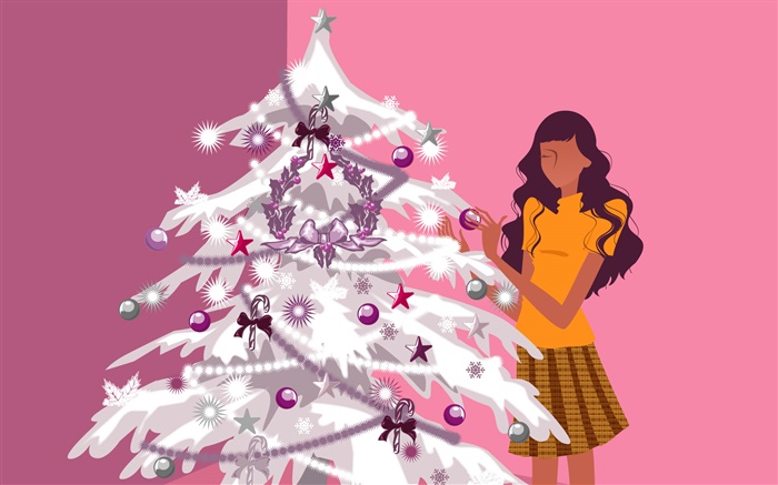 Árvore de Natal e menina, projeto do vetor Papéis de Parede, imagem