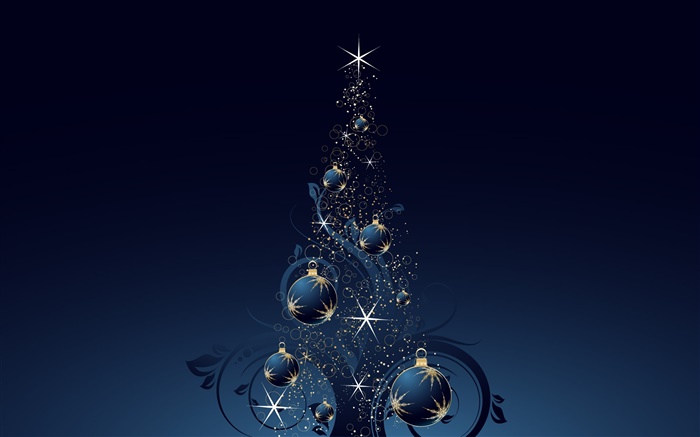 árvore de natal, bolas, estrelas, estilo azul escuro, vetor Papéis de Parede, imagem