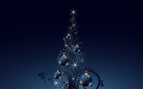 árvore de natal, bolas, estrelas, estilo azul escuro, vetor HD Papéis de Parede