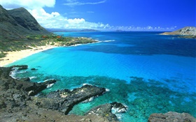 Costa, mar azul e céu, Havaí, EUA HD Papéis de Parede