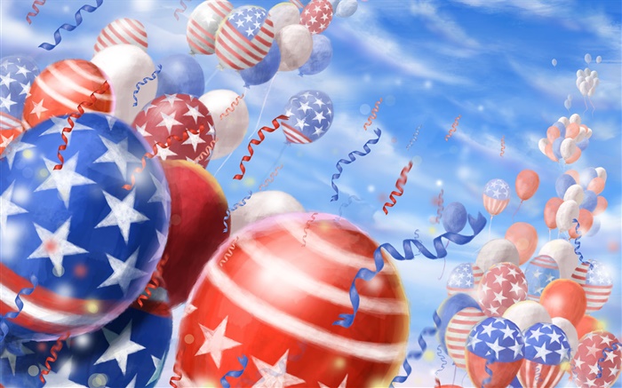Balões coloridos, festival, céu, bandeira americana Papéis de Parede, imagem