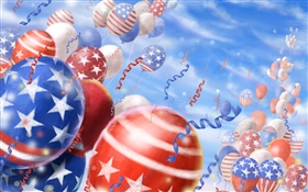 Balões coloridos, festival, céu, bandeira americana