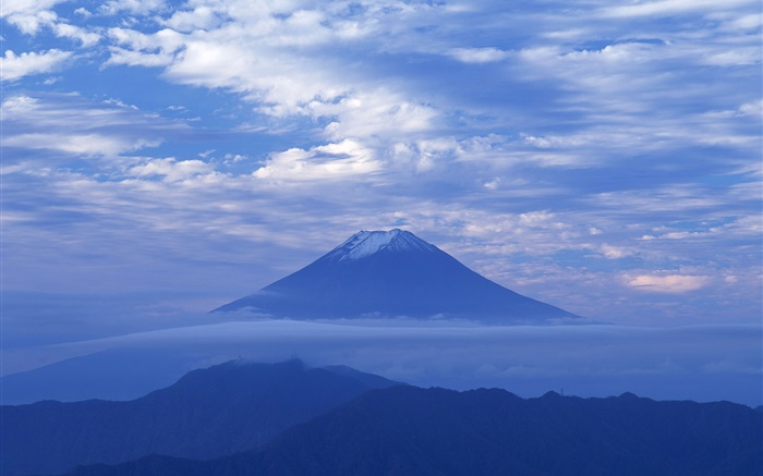 Amanhecer, estilo azul, nuvens, Monte Fuji, Japão Papéis de Parede, imagem