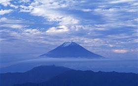 Amanhecer, estilo azul, nuvens, Monte Fuji, Japão