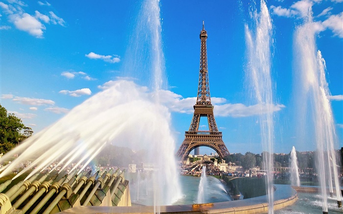 Torre Eiffel, França, Paris, fonte, água Papéis de Parede, imagem