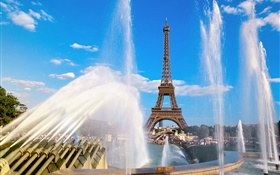 Torre Eiffel, França, Paris, fonte, água HD Papéis de Parede