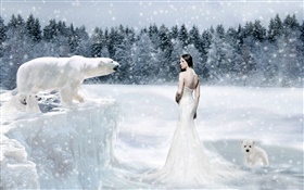 Fantasia menina e ursos polares, frio HD Papéis de Parede