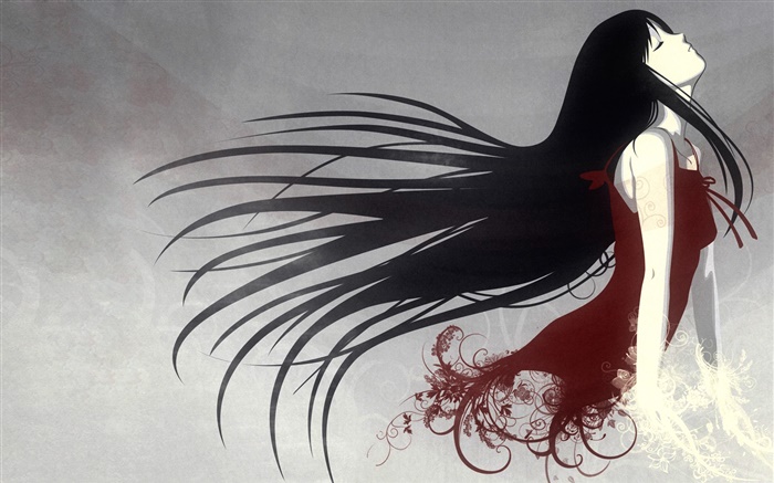 Menina da fantasia, cabelo longo, vestido vermelho, projeto da arte Papéis de Parede, imagem