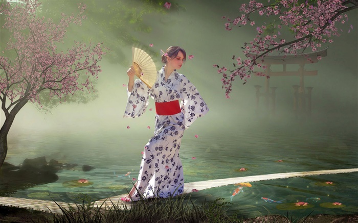 menina kimono Fantasia Papéis de Parede, imagem