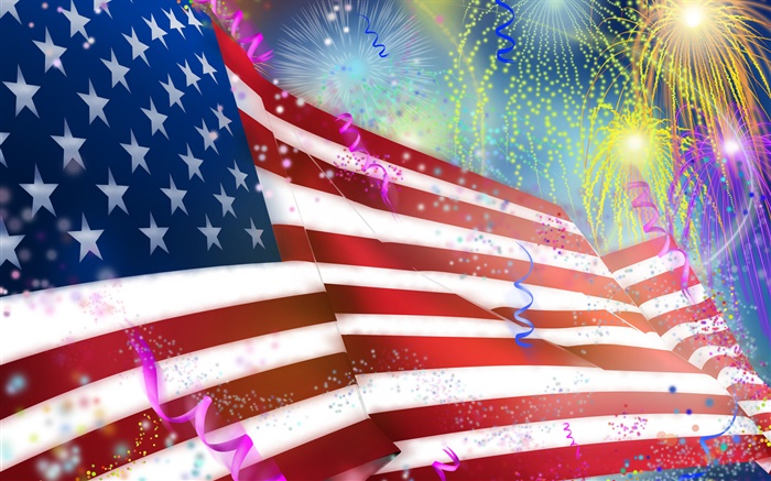 Fogos de artifício, bandeira americana, design da arte Papéis de Parede, imagem