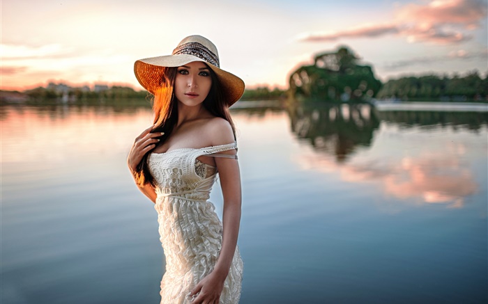 A menina no beira-rio, chapéu Papéis de Parede, imagem