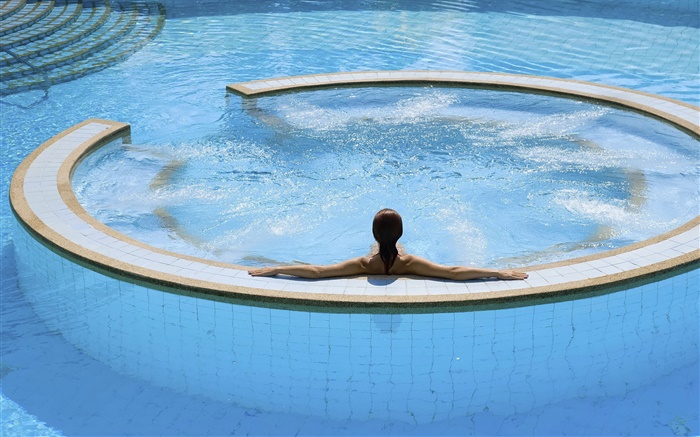 Menina, verão, piscina de natação Papéis de Parede, imagem