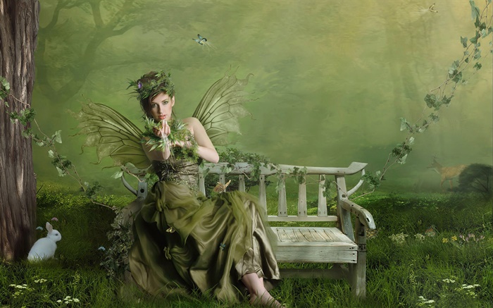 menina fantasia verde da borboleta Papéis de Parede, imagem