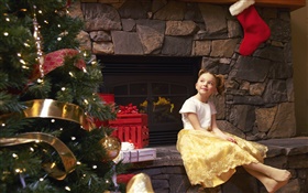 Menina feliz no dia de Natal HD Papéis de Parede