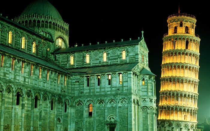 Torre inclinada de Pisa, noite, luzes Papéis de Parede, imagem