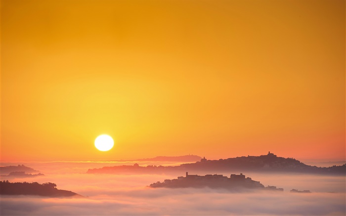 Itália, nascer do sol, sol, névoa, manhã, cidade Papéis de Parede, imagem