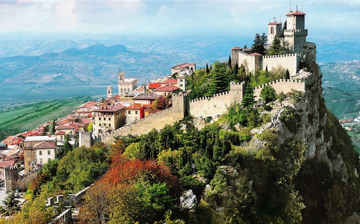 Itália, cidade, montanhas, cidade, castelo, penhasco Papéis de Parede, imagem