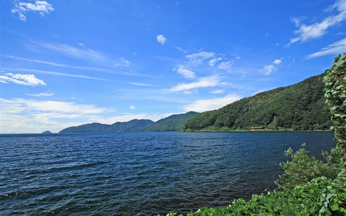 Japão Hokkaido paisagem, costa, mar, ilhas, céu azul Papéis de Parede, imagem