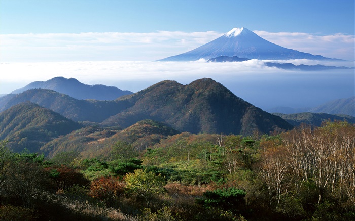 Japão natureza paisagem, monte fuji, montanhas, nuvens Papéis de Parede, imagem