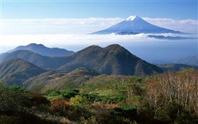 Japão natureza paisagem, monte fuji, montanhas, nuvens
