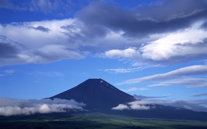Japão natureza cenário, o Monte Fuji, céu azul, nuvens Papéis de Parede, imagem