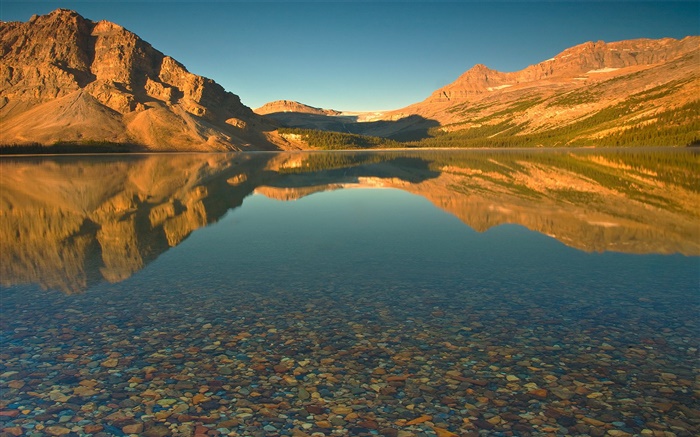 Lago, água clara, montanha, sol, crepúsculo Papéis de Parede, imagem
